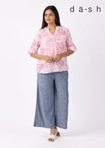 Cotton Gauze Blouse with Roll Tab Sleeve and Petal Print by DASH - Coral