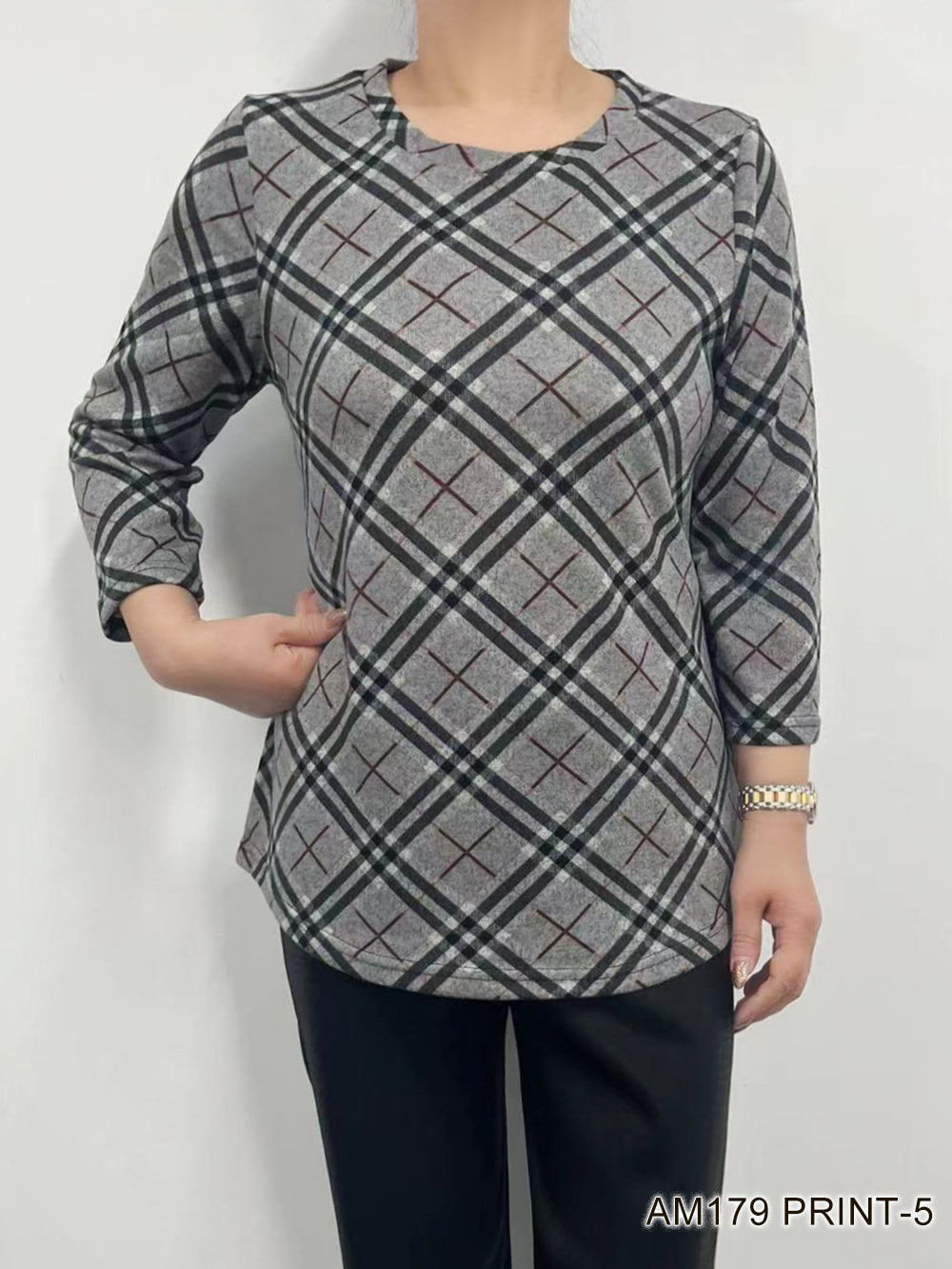 Tartan Plaid 3/4 Sleeve Top by Creation