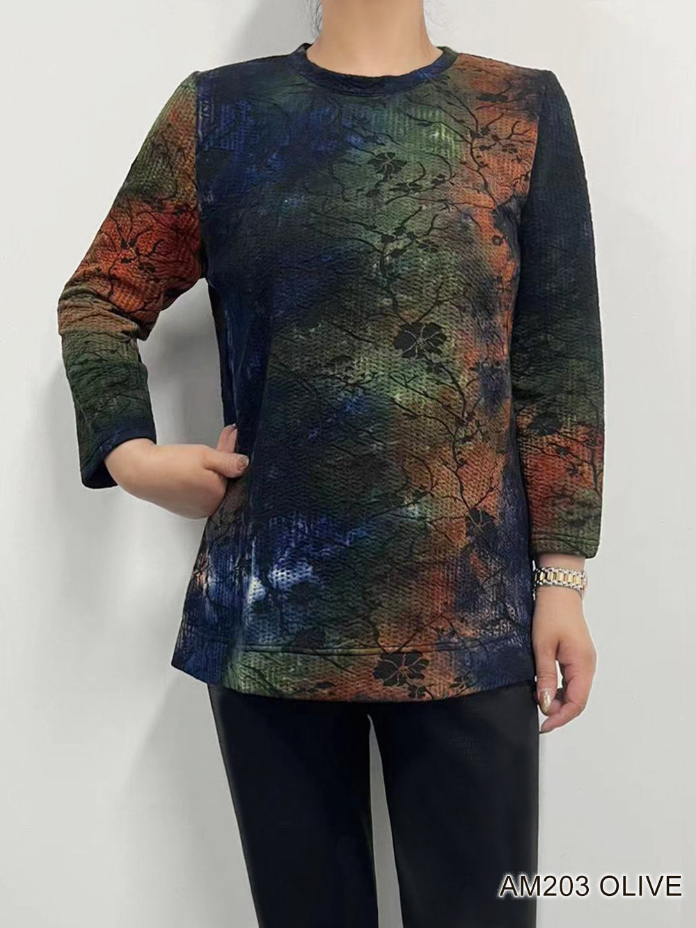 Crew Neck Ombre Print Long Sleeve by Creation