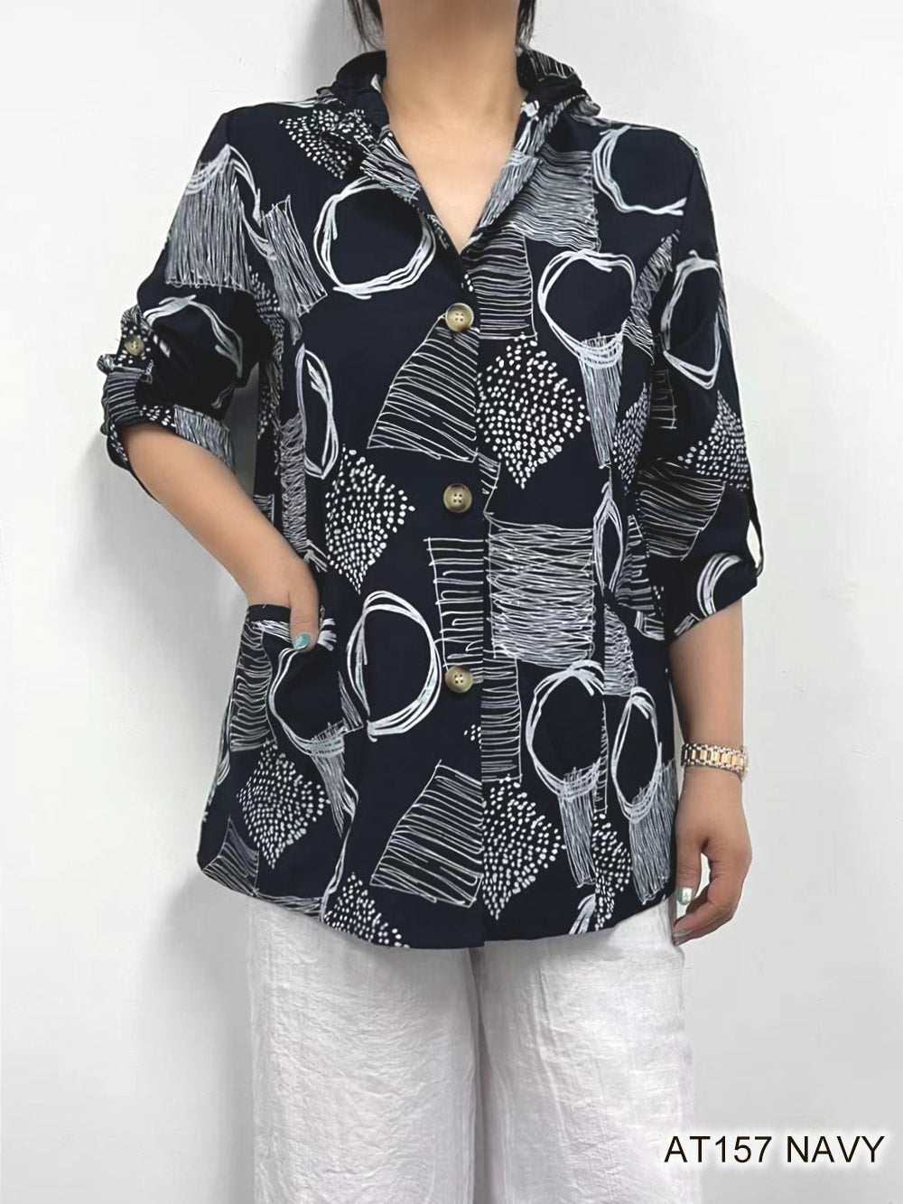 Printed Tunic Top with Wired Collar by Creation