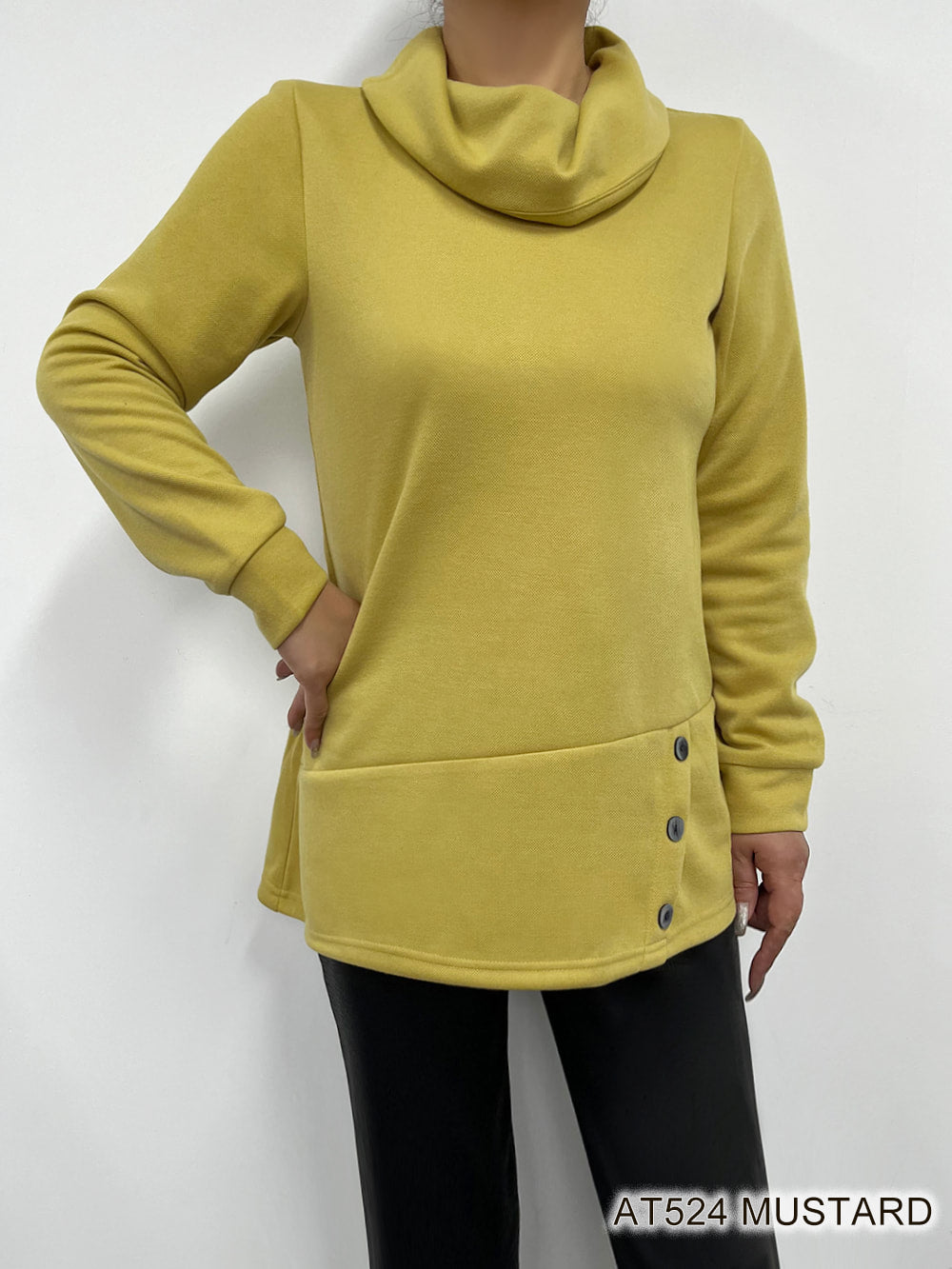 Mustard Knit Cowl Neck by Creation
