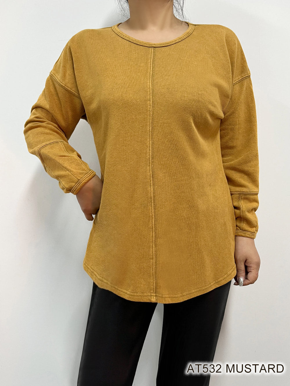 Creation Cotton Cozy Mustard 3/4 Sleeve Top