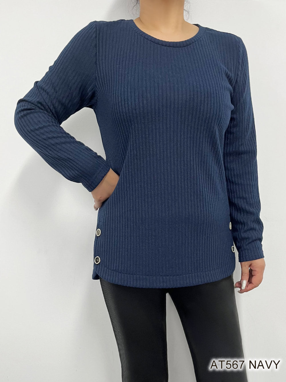 Creation Cozy Places Ribbed Top - Navy