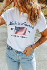 Patriotic USA Made in America: Land of the Free Round Neck T-Shirts - White