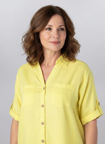 Keren Hart Cotton Short Sleeve Button Down Top - Chartruese