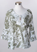 Keren Hart Boho Print Blouse with Lace Applique - Olive