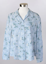 Keren Hart Cotton Collared Button Down Long Sleeve with Floral Print - Chambray