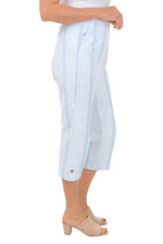 Wild Palms Striped Capri with Button Tab - Chambray