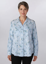 Keren Hart Cotton Collared Button Down Long Sleeve with Floral Print - Chambray
