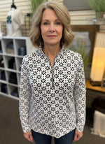 Beachtime by Lulu B UPF 50+ Cooling Quarter Zip - Khaki + Black Daisy