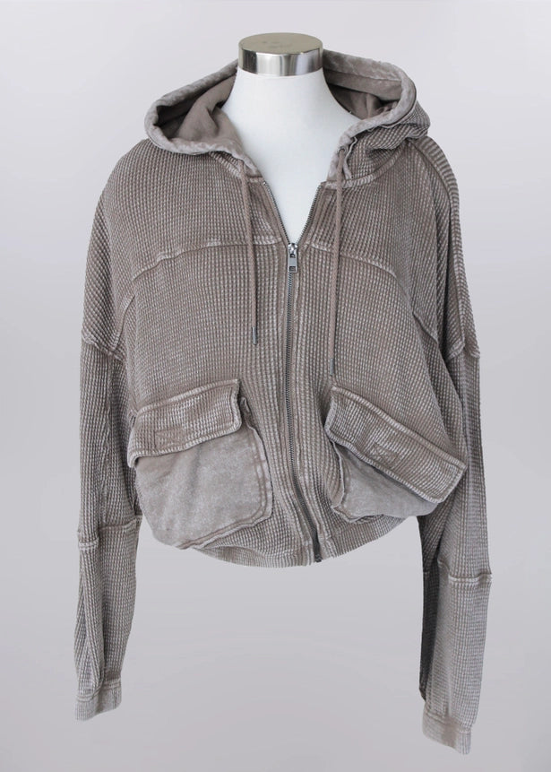 Keren Hart Hooded Zip Waffle Jacket with Mineral Wash Finish