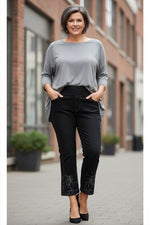 Ethyl Pull On Capri with Cutout Flowers and Rhinestone Detail