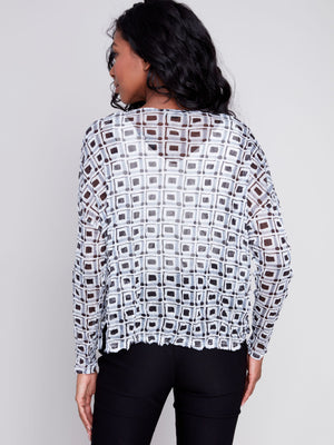 Charlie B Printed Crinkle Mesh Relax Top - Checkered