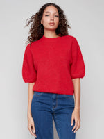 Charlie B Hairy Knit Elbow Sleeve Sweater - Crimson