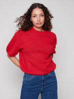 Charlie B Hairy Knit Elbow Sleeve Sweater - Crimson
