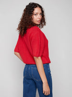 Charlie B Hairy Knit Elbow Sleeve Sweater - Crimson