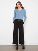 Charlie B Belted Wide Leg Crepe Pants - Black