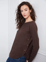 Charlie B Boat Neck Sweater with Side Buttons - Coffee