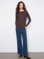 Charlie B Boat Neck Sweater with Side Buttons - Coffee