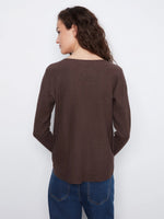 Charlie B Boat Neck Sweater with Side Buttons - Coffee