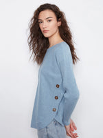 Charlie B Boat Neck Sweater with Side Buttons - Storm