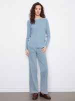 Charlie B Boat Neck Sweater with Side Buttons - Storm