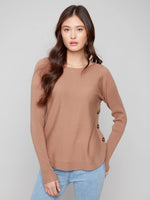 Charlie B Boat Neck Sweater with Side Buttons - Truffle