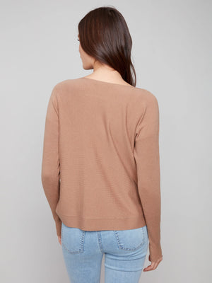 Charlie B Boat Neck Sweater with Side Buttons - Truffle
