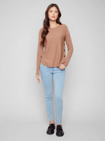 Charlie B Boat Neck Sweater with Side Buttons - Truffle