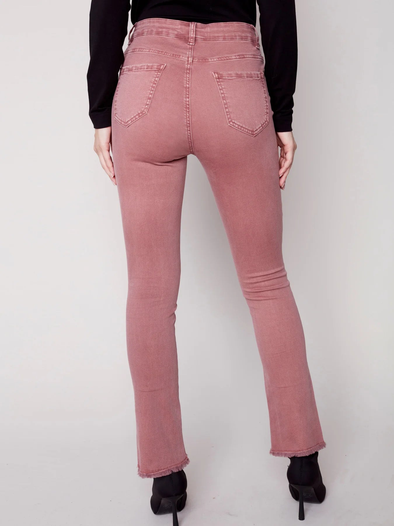Charlie B Bootcut Jeans with Asymmetrical Fringed Hem - Raspberry