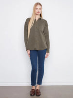Charlie B Button-Front Twill Overshirt - Moss