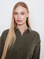 Charlie B Button-Front Twill Overshirt - Moss
