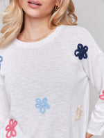 Charlie B Cotton Sweater with Flower Patches - White