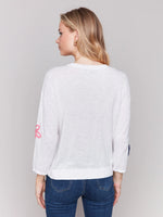 Charlie B Cotton Sweater with Flower Patches - White