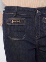 Charlie B Cropped Patch Pocket Wide Leg Jeans With Horsebit Detail - Deep Blue