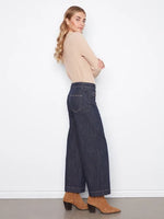 Charlie B Cropped Patch Pocket Wide Leg Jeans With Horsebit Detail - Deep Blue