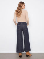 Charlie B Cropped Patch Pocket Wide Leg Jeans With Horsebit Detail - Deep Blue