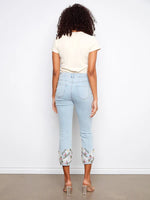 Charlie B Cropped Slim Jeans with Embroidery - Light Blue