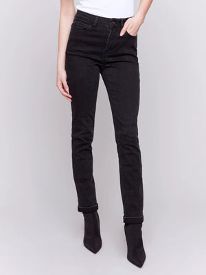 Charlie B Cuffed Hem Denim Jean - Charcoal