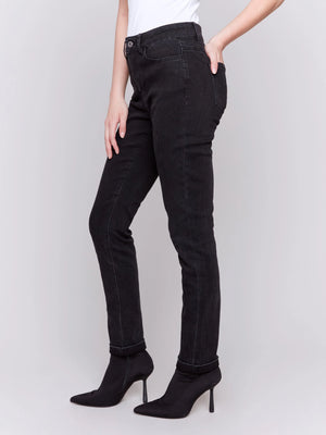 Charlie B Cuffed Hem Denim Jean - Charcoal