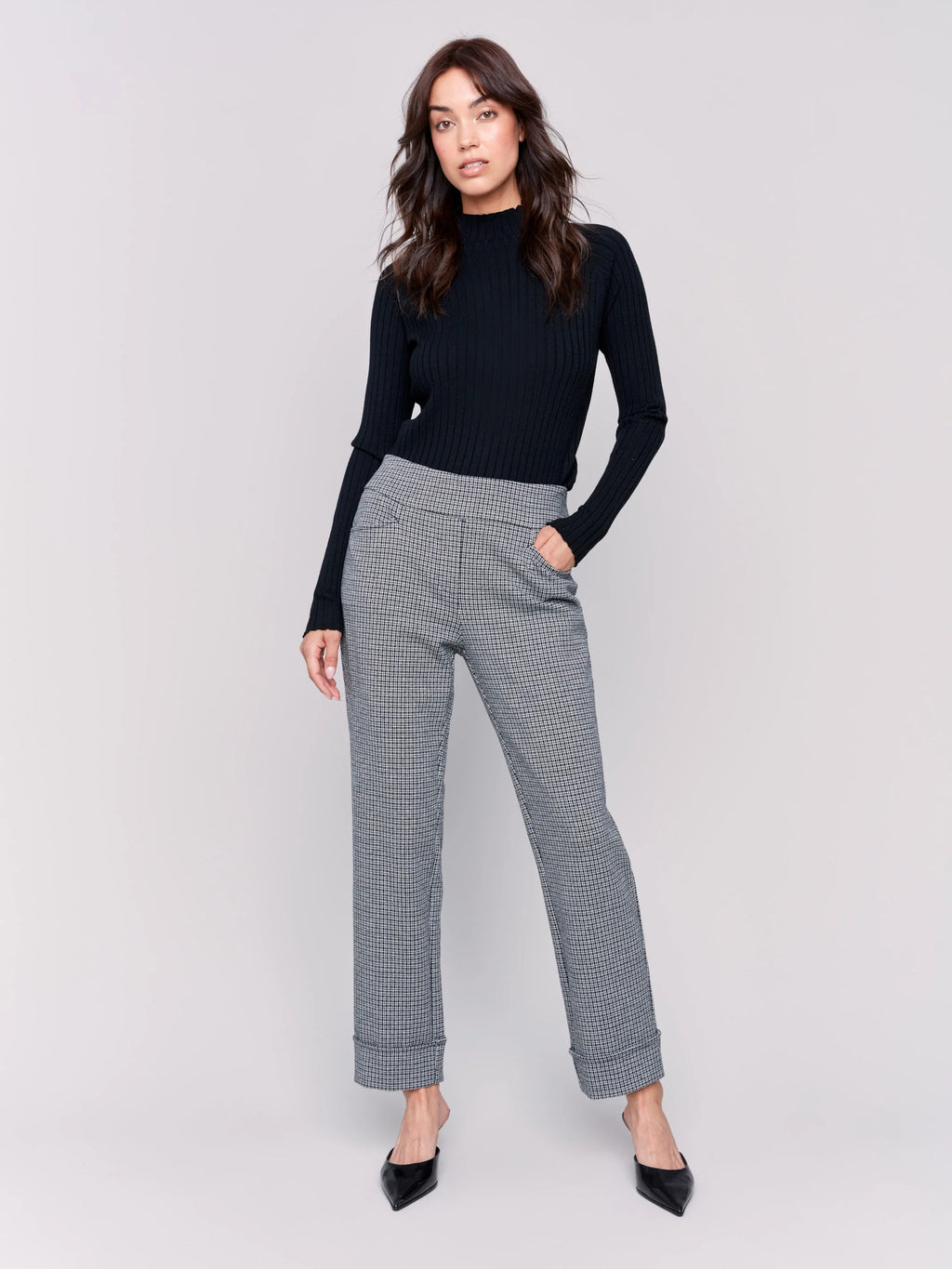 Charlie B Cuffed Ponte Plaid Pant