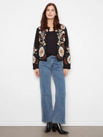 Charlie B Embroidered Cotton Open Front Jacket - Poem