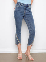 Charlie B Embroidered Front Tulip Jeans - Medium Blue