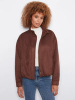 Charlie B Faux Suede Bomber Jacket - Coffee