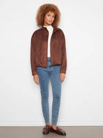 Charlie B Faux Suede Bomber Jacket - Coffee