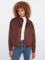 Charlie B Faux Suede Bomber Jacket - Coffee