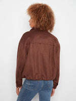 Charlie B Faux Suede Bomber Jacket - Coffee