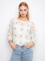 Charlie B Floral Hand-Crochet Sweater - Powder