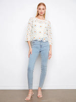 Charlie B Floral Hand-Crochet Sweater - Powder