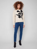 Charlie B Floral Jacquard Crew Neck Sweater - Flowers